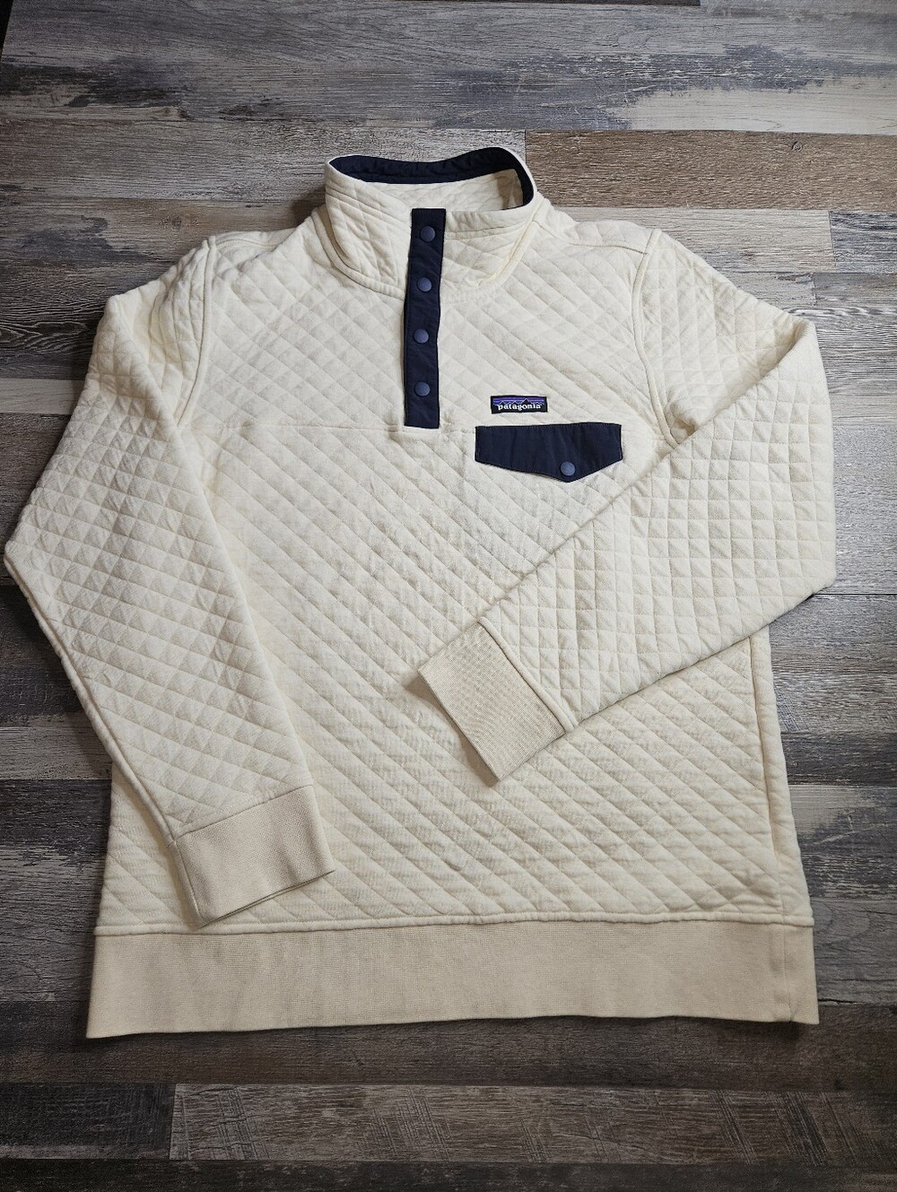 Patagonia Quilted Organic Cotton Snap-T Pullover Women's Medium Cream